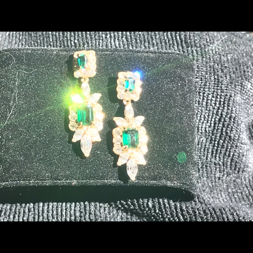 Faux emerald CZ drop earrings